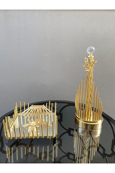 vanilya accessory Gold Colored Towel Holder and Square Napkin Holder Set
