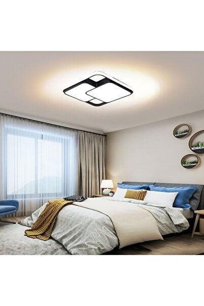 CATLUZ Siyah 2'li Kare 50x50cm Kumandalı, Dimli 3 Işık Rengi, Led Tavan Lambası, Avize, Modern Aydınlatma