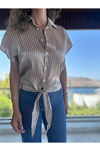 Atelier Derin Светлокафява риза с райета и вратовръзка