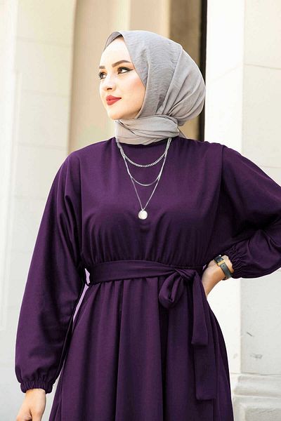 EBRUTESETTÜR Rochie mov Hijab - Talie cu centură, 100MD-10528