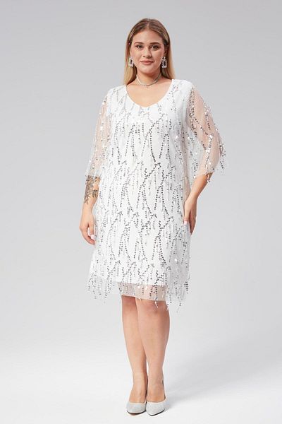 Plus size white embroidered dress sales