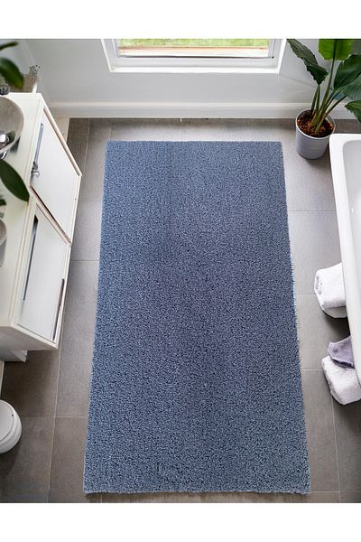 Prizma Navy Blue 2-Piece Curl, Non-Slip and Washable Bathroom Carpet and Mat - (60X100) (50X60)Cm