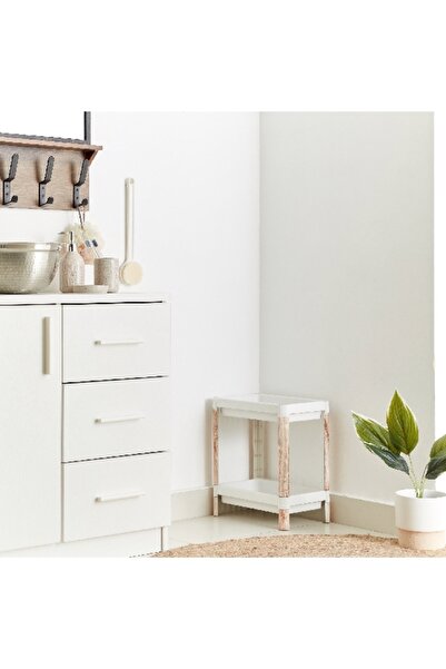 Home Box عربة نوفا المستطيلة ذات الطبقتين مع لمسة نهائية خشبية