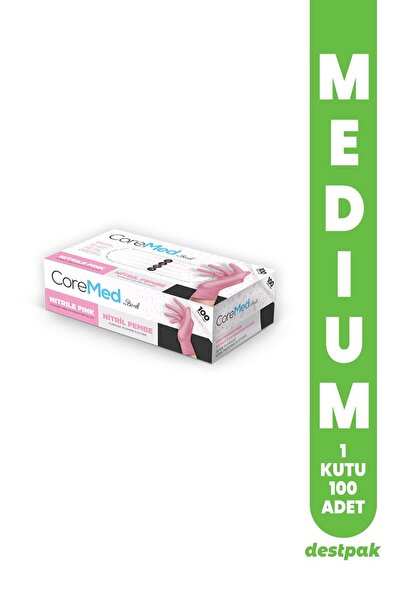Destpak قفازات نيتريل بيميل كوريميد الوردية - فحص للاستعمال مرة واحدة (متوسط) (1 صندوق - 100 قطعة)