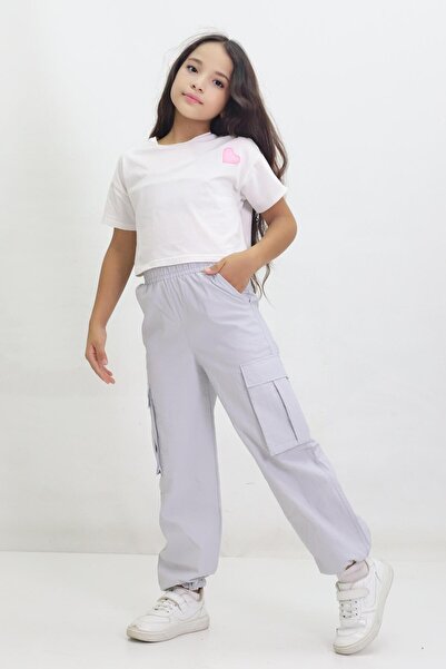 Kamex Paraşüt Kargo Cep Stoprli Okul Kız Pantolon Gri
