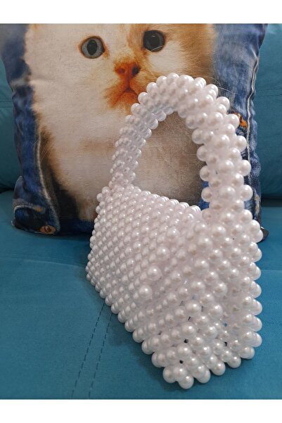öyküm aksesuar Pearl Bag, White Pearl Beads Hand Bag