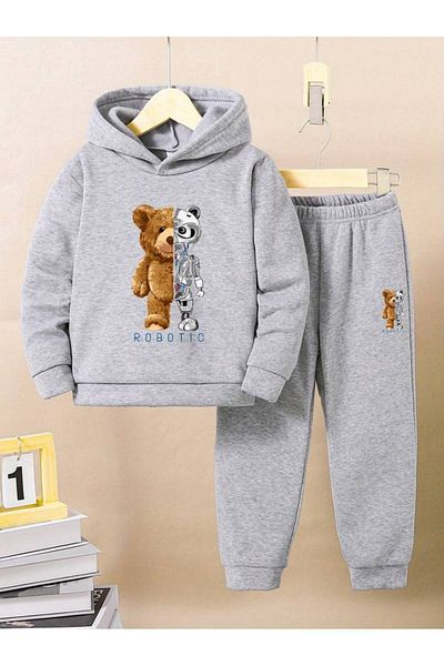 THEKONT Unisex Robotic Printed Cotton Kids Tracksuit Set