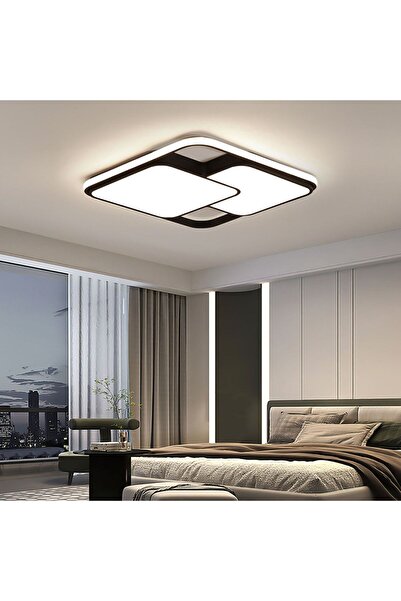 CATLUZ Siyah 2'li Kare 50x50cm Kumandalı, Dimli 3 Işık Rengi, Led Tavan Lambası, Avize, Modern Aydınlatma