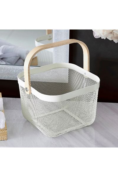 Home Box Storage Basket with Wooden Handle - 25x25x17 cm