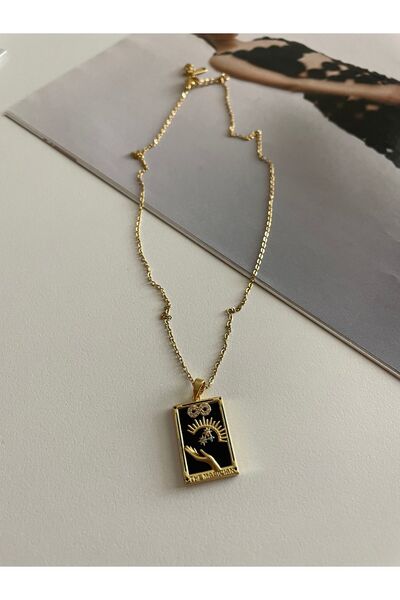LARİS ACCESSORİES Siyah Sonsuzluk Gold Tarot Çelik Kolye (Sihirbaz Sembolü)