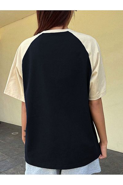 Know Best Time Printed Navy Beige Oversize Women's T-Shirt