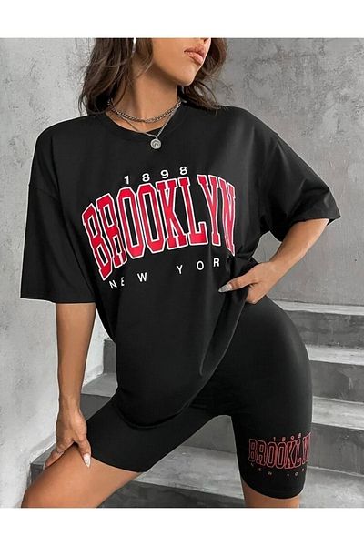 Know Női fekete oversize Brooklyn nyomtatott harisnya szett