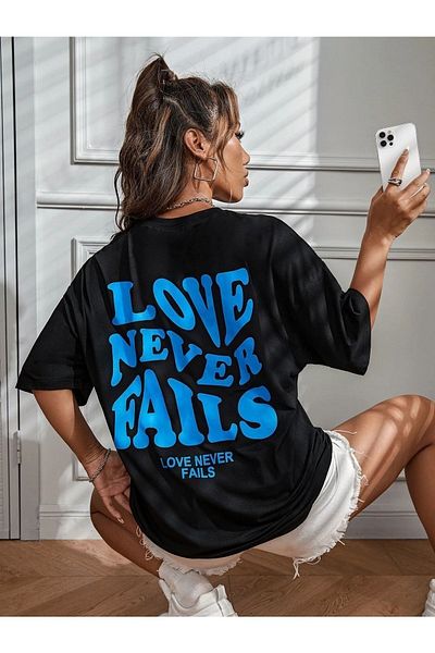 Know Tricou oversize cu imprimeu Black Love Never Fails pentru damă