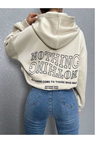 Know Dámská oversize mikina se 3 vlákny béžová, obrácená, nic potištěná
