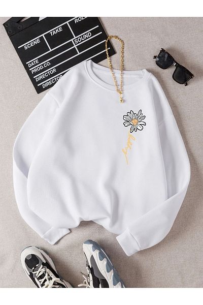 Know Γυναικεία φούτερ με λαιμόκοψη με 3 κλωστές White Daisy