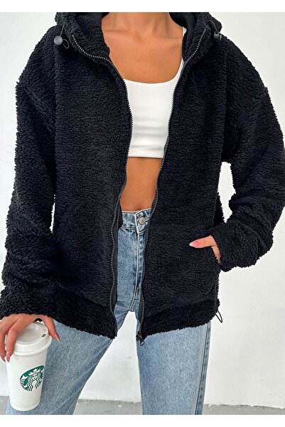 Know Women's Black Plush Oversize Hooded Cardigan