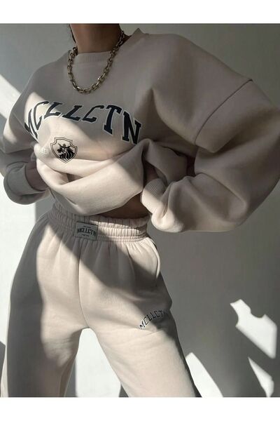 Know Дамски голям суичър с 3 нишки от норка Mcllctn с щампа с кръгло деколте