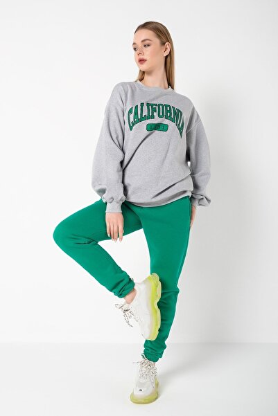 Know Γυναικεία 3 νήματα γκρι πράσινο Καλιφόρνια 1991 Σετ φόρμας με στάμπα oversize στο κάτω μέρος