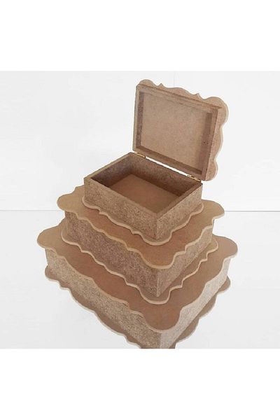 Altınyapı Hobi Market Three Size Rectangular Boxes - Mdf with Hats and Unpainted