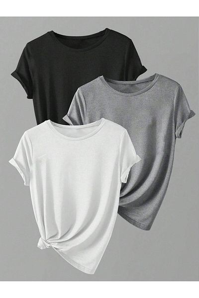 Know Unisex 3er Pack Uni Oversize T-Shirt Weiß Grau Schwarz
