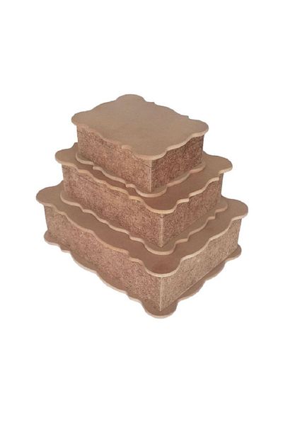 Altınyapı Hobi Market Three Size Rectangular Boxes - Mdf with Hats and Unpainted