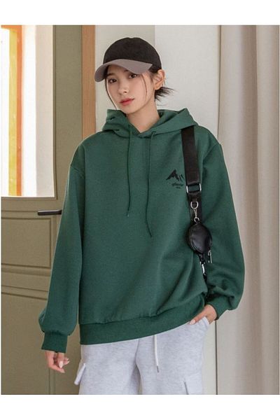 Know Women's 3 Thread Dark Green Mountain Glacier Printed Hooded Sweatshirt