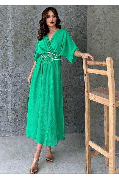 Know Women's Green Double-breasted Midiboy Dress with Lapel Waist Belt