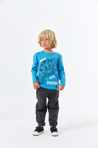 Serbend (SCE-1230) SERBEND KIDS BİSİKLET YAKA BASKILI ERKEK ÇOCUK UZUN KOLLU TİŞÖRT