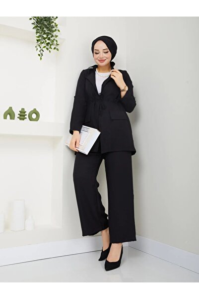Kirazgym Linen Cap Jacket and Trousers Set - Women