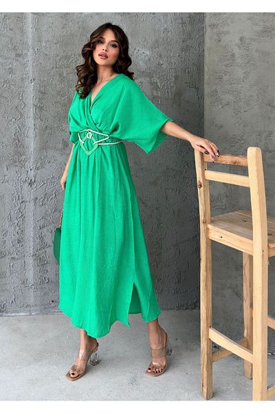 Know Women's Green Double-breasted Midiboy Dress with Lapel Waist Belt