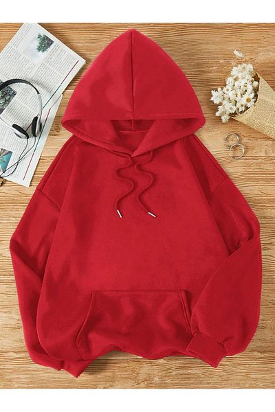 Know 3 Thread Unisex Red Oversize Hooded Sweatshirt