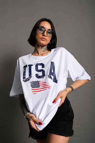 Know Tricou oversize alb cu steagul SUA
