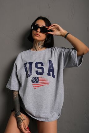 Know Usa Flag Bask l Beyaz Oversize Ti ort