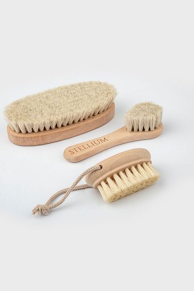 STELLIUM 100% Natural Horse Hair Cellulite Drainage Massage Brush + Face Brush Dry Brushing Nail Brush
