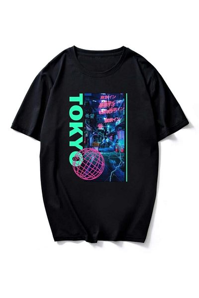 Know Ανδρικό μαύρο μπλουζάκι Tokyo World Printed Oversize T-shirt