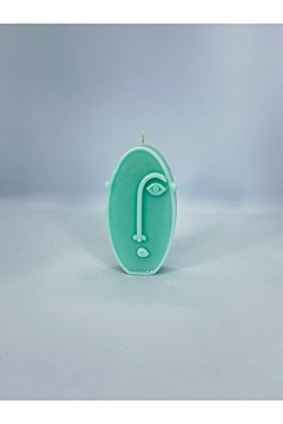 Sanatsal Pembe Mint Yeşili Gri Oval Yüz Figürlü Dekoratif Soya Mum - Minimalist El Yapımı Tasarım