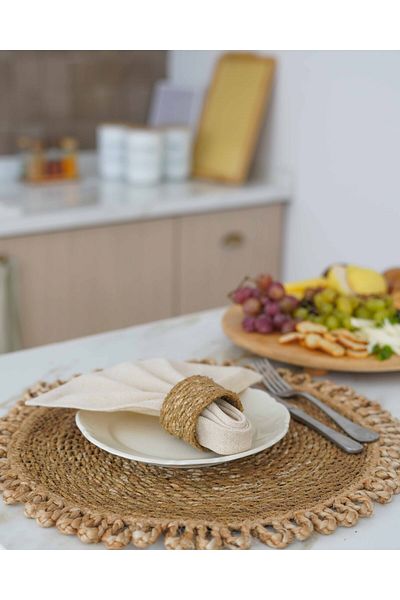 KaiHome 6 Pieces of Straw Rings Napkin - 6 Pieces of 100% Linen Fabric Napkin