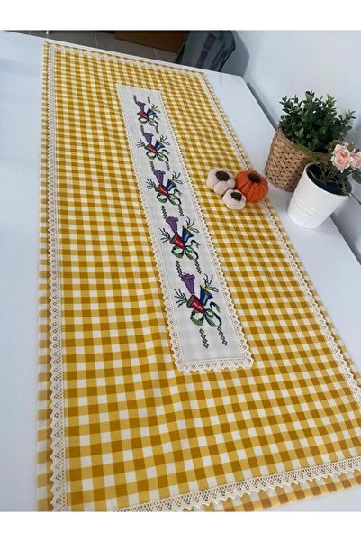 NESLİHAN HOBİ ATÖLYESİ Gerçek Otantik El Işlemeli Kanaviçe Runner Masa Örtüsü 50X125