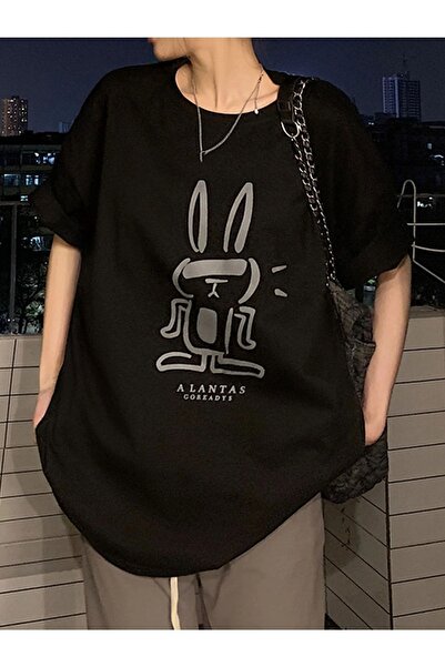 Know Dámské oversize tričko Black Rabbit s potiskem