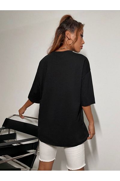 Know Tricou supradimensionat cu imprimeu Black World pentru femei