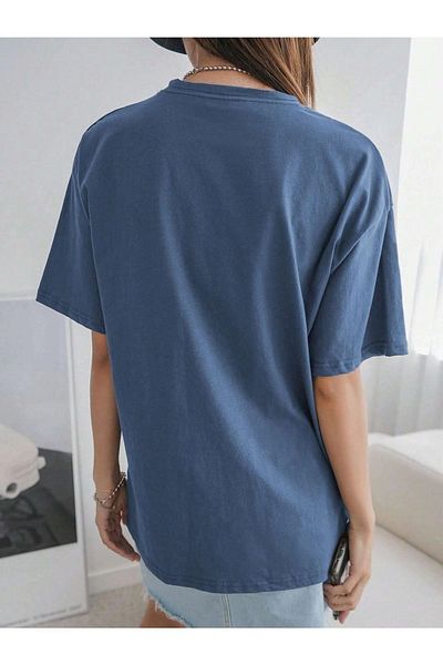 Know Női indigókék pingvin nyomott oversize póló