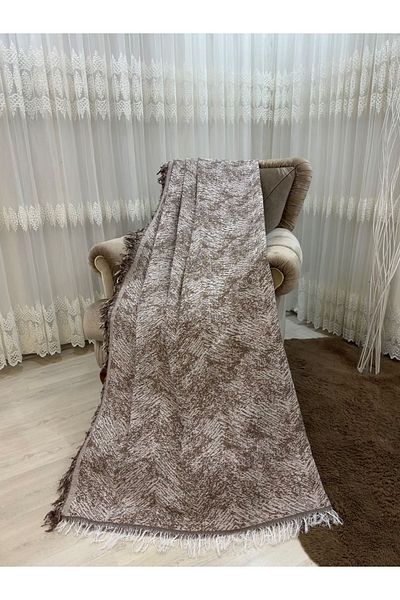 Özlü Home Памучен Диван - Калъф за Разтегателен Диван 170x220 Пъстра Кафява Неплъзгаща Чаша Тапицерия