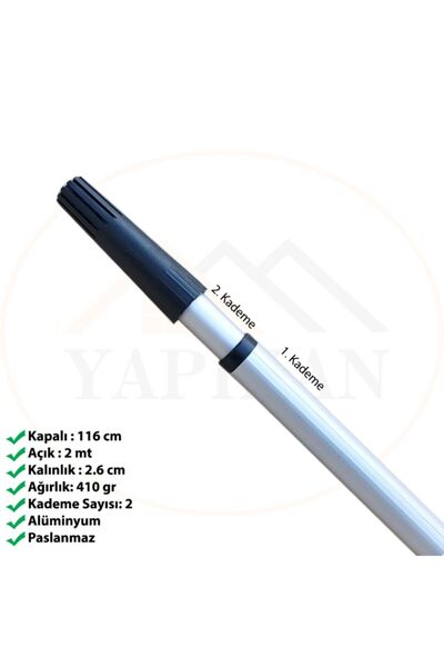 vertical Teleskopik Uzatmalı Alüminyum Sap Ayarlı Sırık 2 Metre (2 Kademeli)