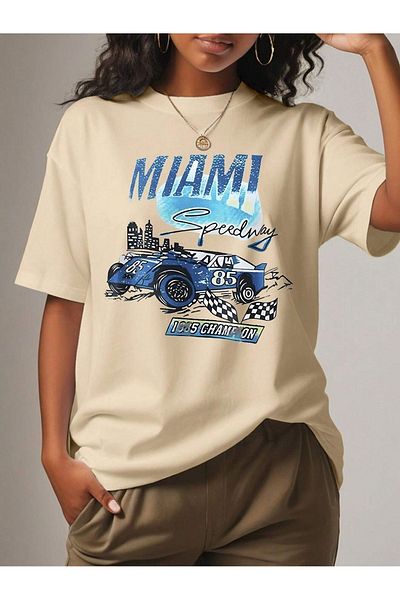 Know Дамска тениска с щампа Mink Miami Speed ​​​​Way, голям размер