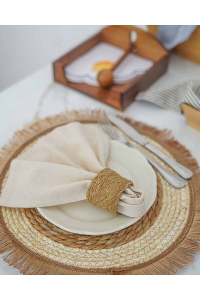 KaiHome Wicker and Linen Napkin Ring - 2 Pieces
