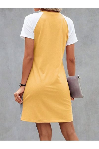 Know Women's Yellow Double Color T-shirt Dress