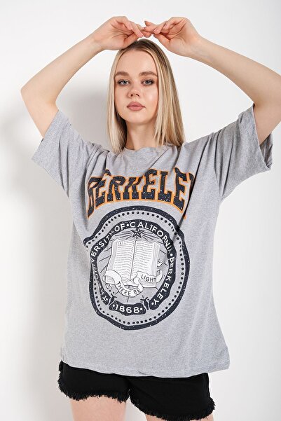 Know Dámské šedé oversize tričko Berkeley s potiskem