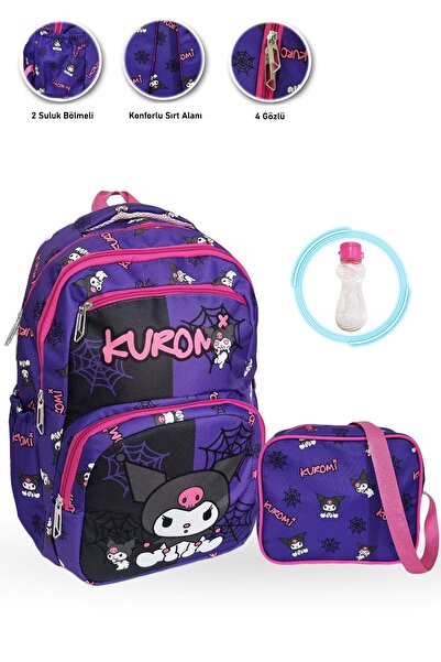 Mashotrend 4 Gözlü Ağ Kuromi Okul Çantası + Beslenme + Suluk Kuromi Çanta İlk...