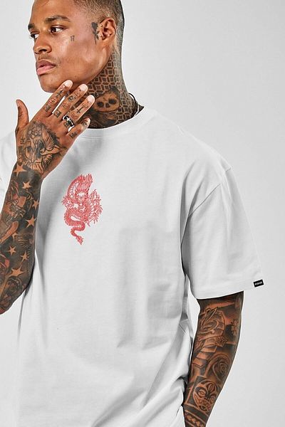 Know Tricou alb cu imprimeu Dragon oversize unisex