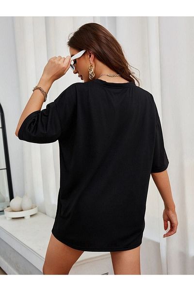Know Black Keep Smiling Oversize Crew Neck T-Shirt